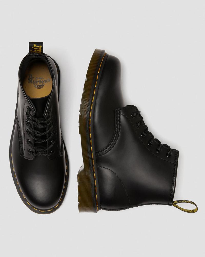 Men's Dr Martens 101 Yellow Stitch Smooth Leather Ankle Boots Black | AU 413HAP